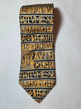 Museum Artifacts Silk Tie "Book of Kells" Manuscript Lettering Silk Made in USA